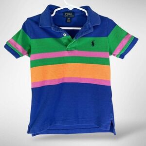 Polo Ralph Lauren Youth 4T Blue Striped Short Sleeve Polo Shirt Cotton